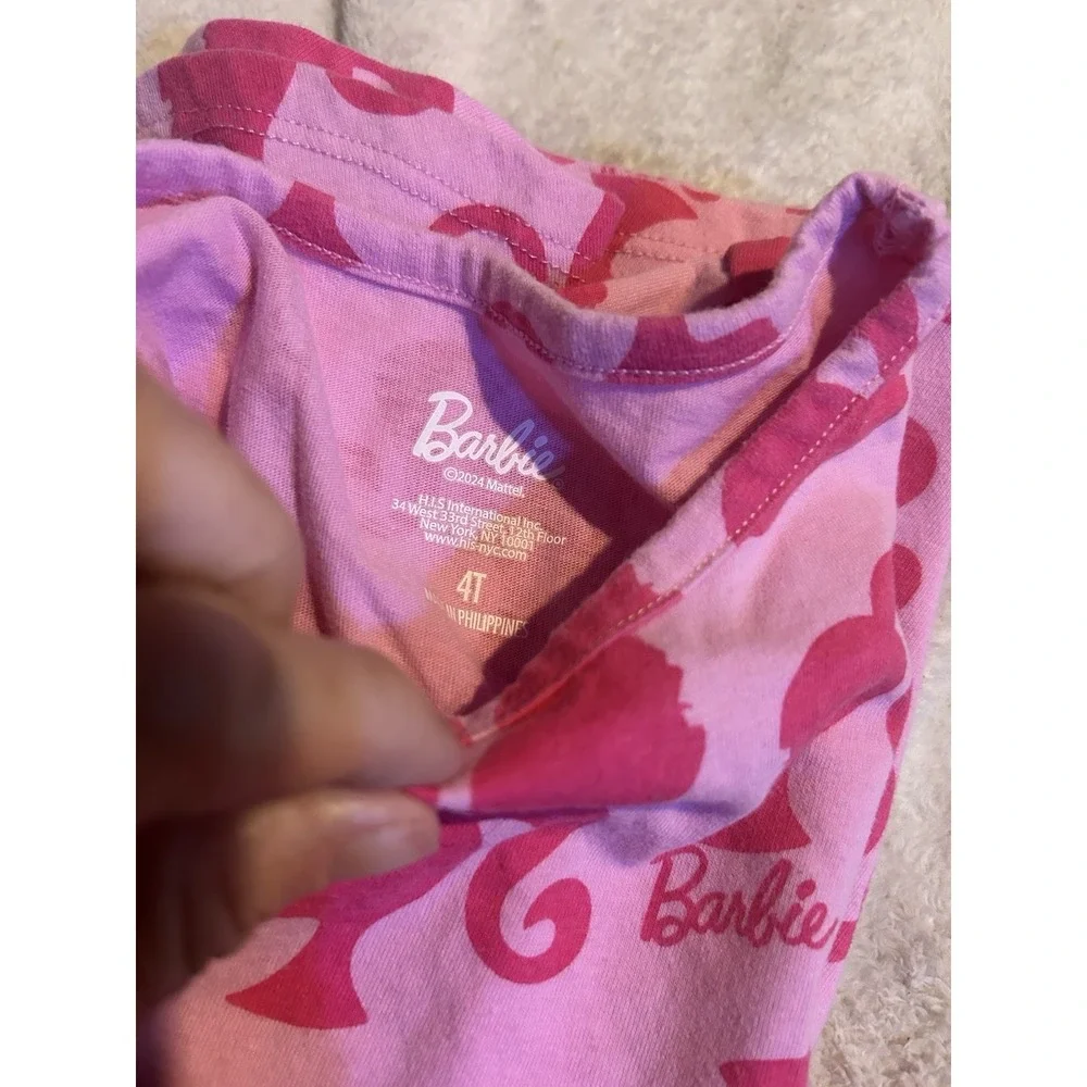 Barbie Girls Pink Logo Silhouette Dress Toddler Size 4T Mattel Short Sleeve